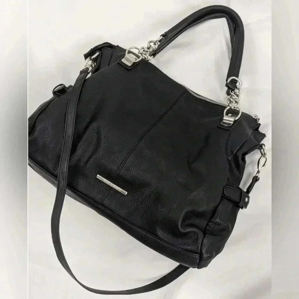 STEVE MADDEN Women’s Vegan TOTE, HANDBAG, BLACK Pebble SILVER-tone hardware